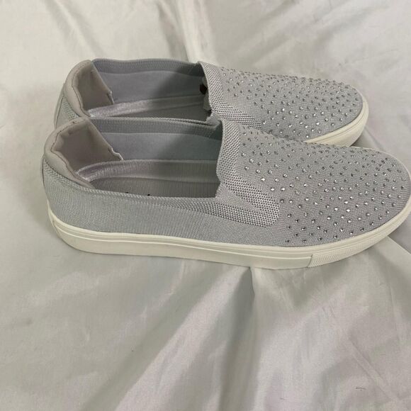 Cute Rhinestone Coquette Gray Silver Pull On Slip On Sneaker US 9 Comfort View - Picture 4 of 8
